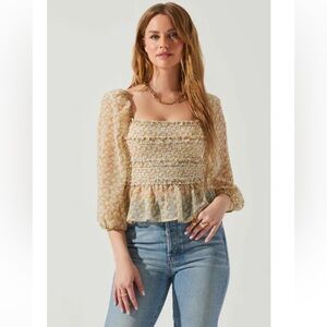 Astr Floral Smocked Tie Back Top